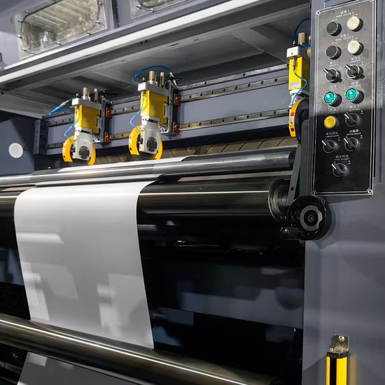 Máquina cortadora de folhas de papel em rolo, máquina de cobertura de papel duplex/papelão/papelão, faca rotativa, carretel duplo, máquina de corte transversal